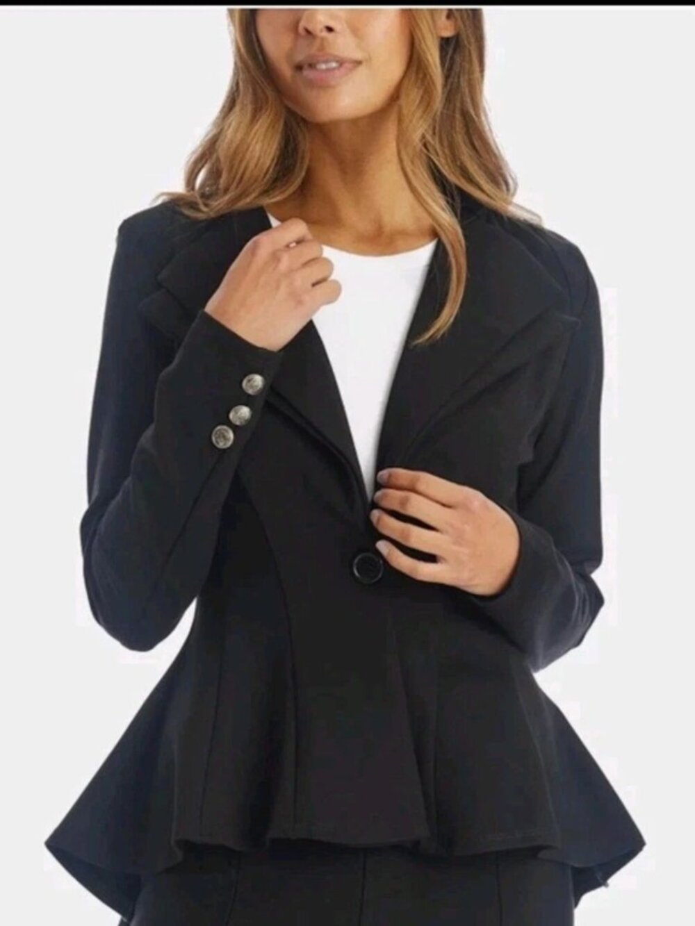 Noir Black Double Notch Lapel Peplum Blazer Jacket Stretch Women's 2X NEW
